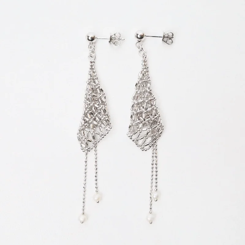 Sterling Lace Lantern with Dangling Pearl Earrings