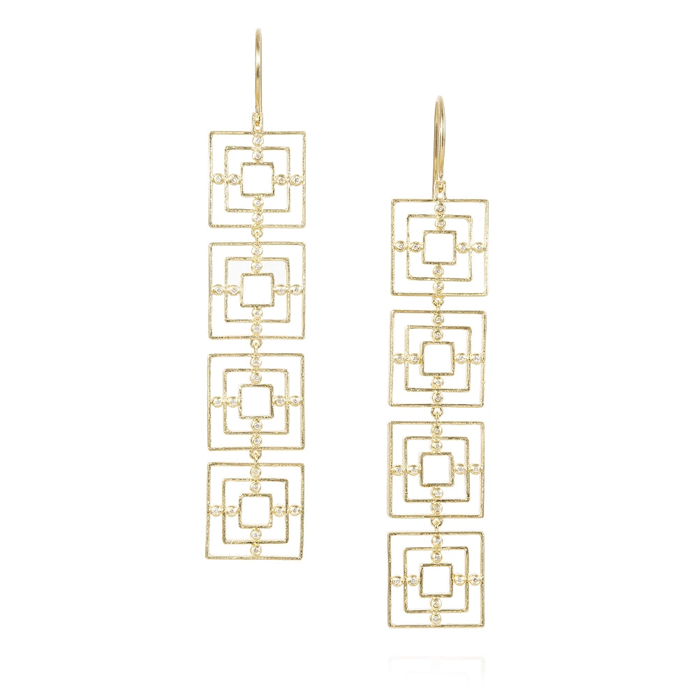 Todd Reed 18K Yellow Gold Art Deco Dangle Earrings with Diamonds