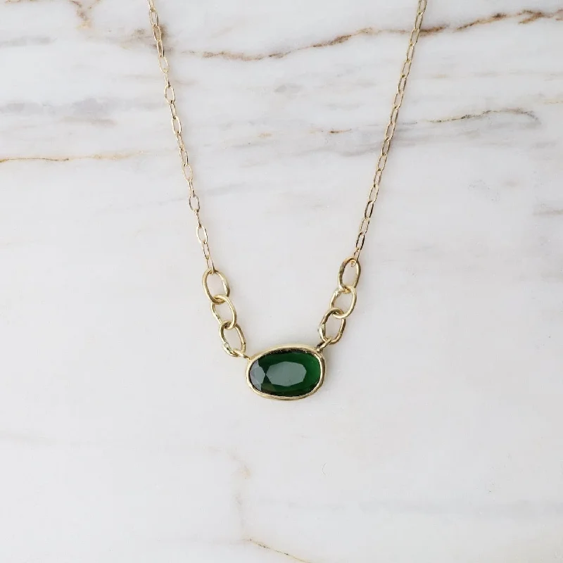 Free Form Rose Cut Green Tourmaline Necklace