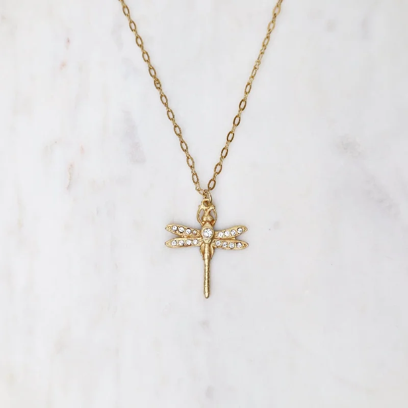 Clear Crystal Dragonfly Necklace