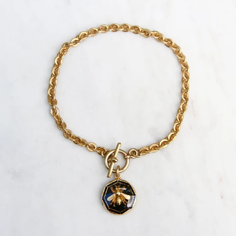 Black Enamel Bee Charm Bracelet