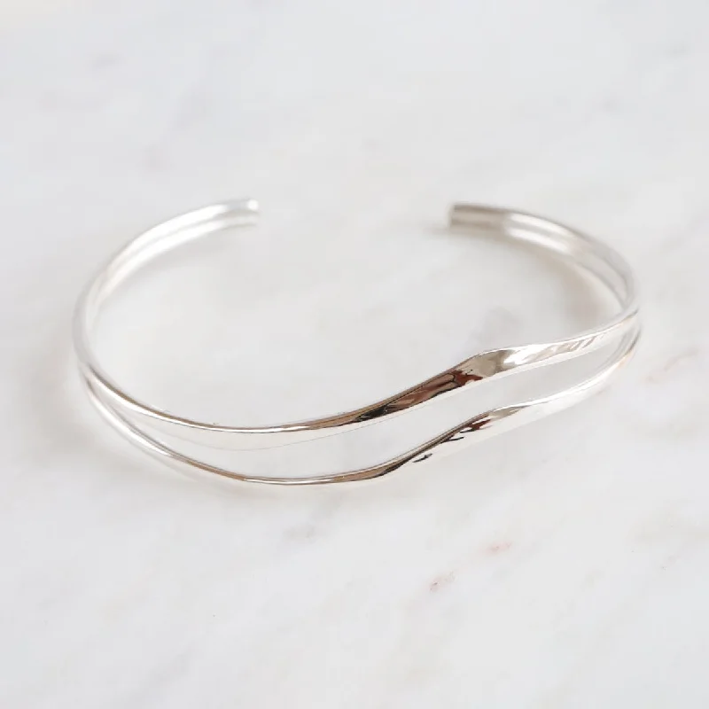 Hammered Double Wave Cuff Bracelet