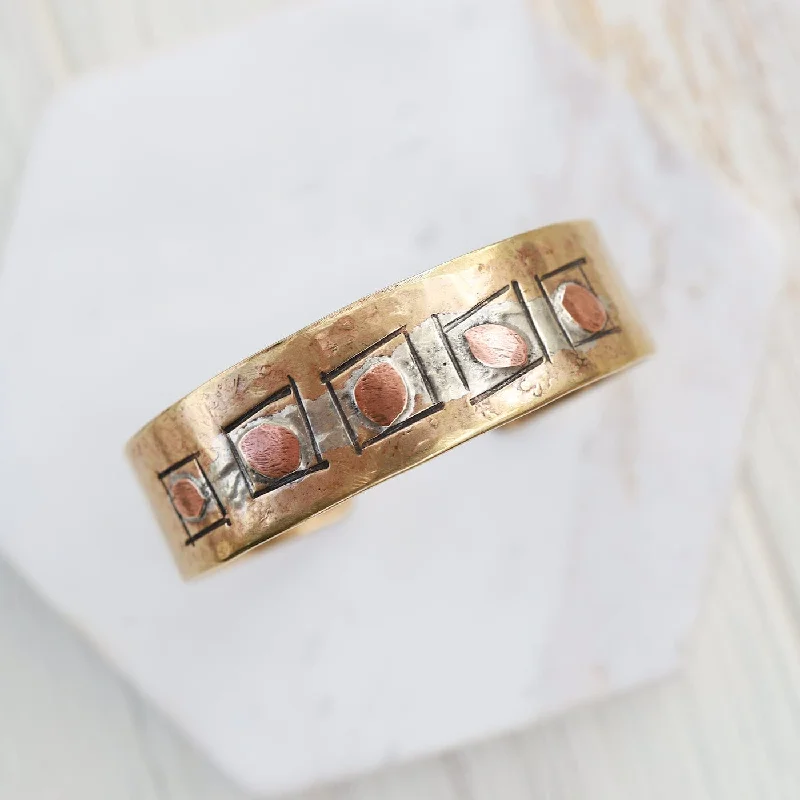 Copper Dots & Squares Brass Cuff Bracelet