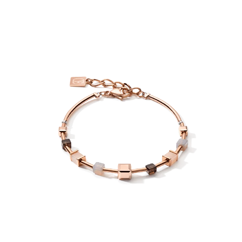 Brown Mix Geo Cube Rose Bracelet