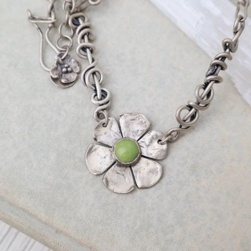 Gaspeite Flower with Wrapped Vine Necklace