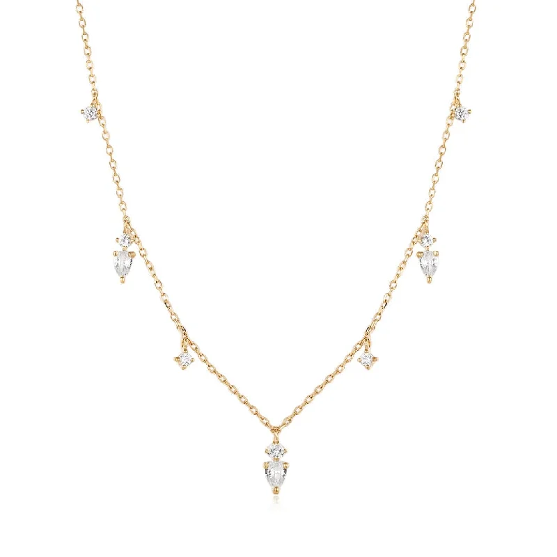 Meadow 14k Pear & Round White Sapphire Drop Necklace