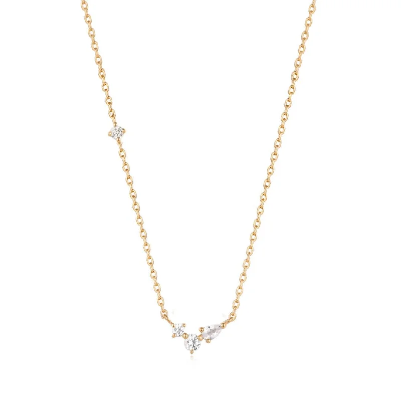 Cami 14k Pear & Round White Sapphire Drop Necklace