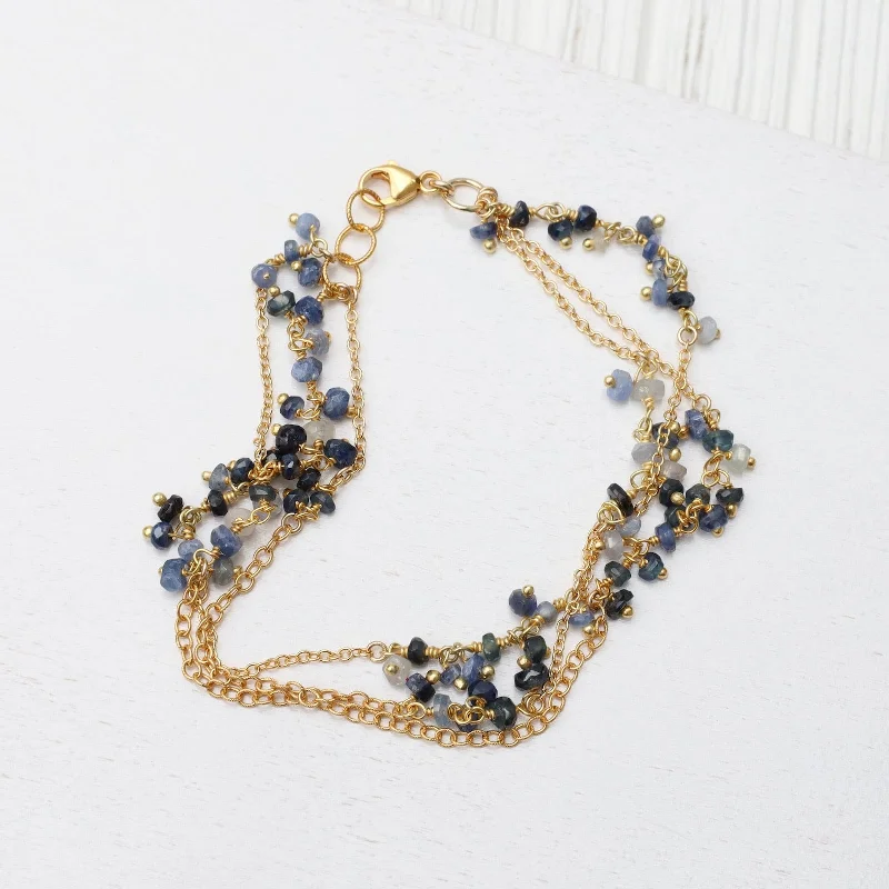 Three Strand Gemstone Dangle Bracelet - Sapphire