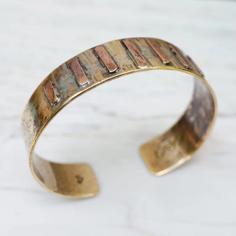 Lined Mixed Metal Cuff Bracelet