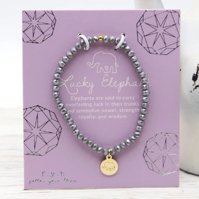 LUCKY ELEPHANT - CRYSTAL GREY STRETCHY BRACELET