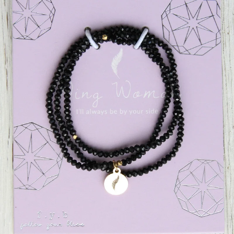 Wing Woman - Stretchy Black Crystal Wrap Bracelet