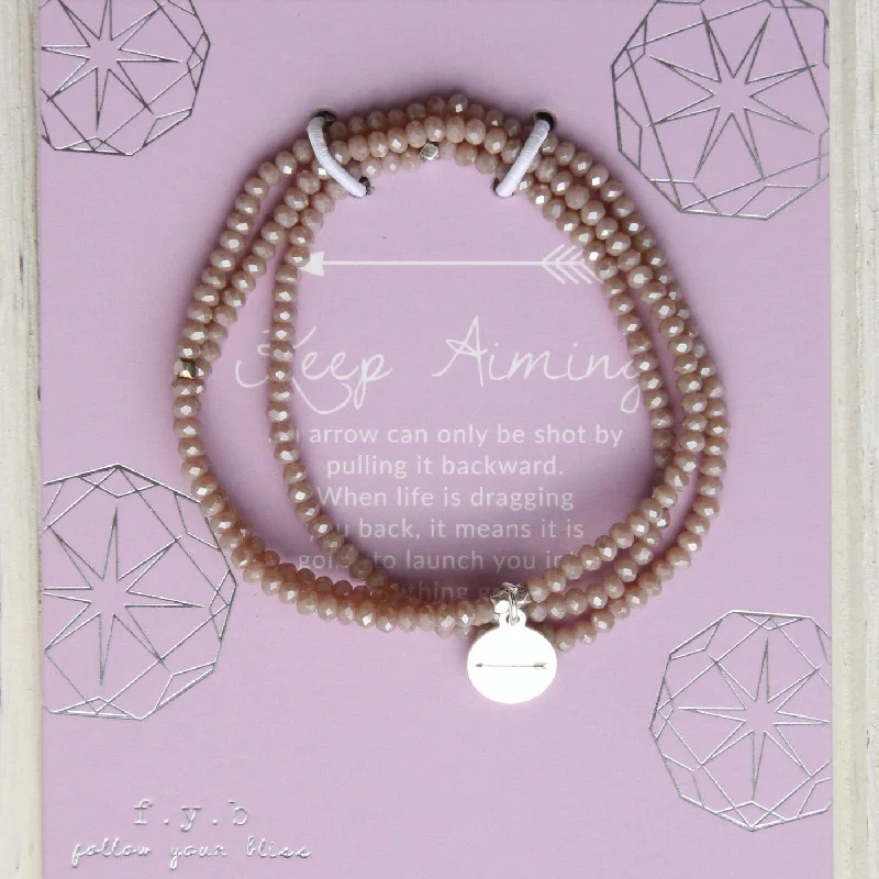 Keep Aiming - Stretchy Nude Crystal Wrap Bracelet