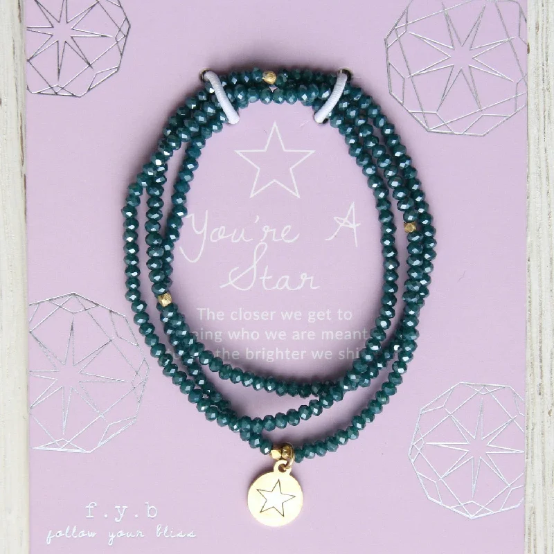 You're A Star - Stretchy Teal Crystal Wrap Bracelet