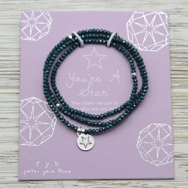 You're A Star ~ Stretchy Teal Crystal Wrap Bracelet