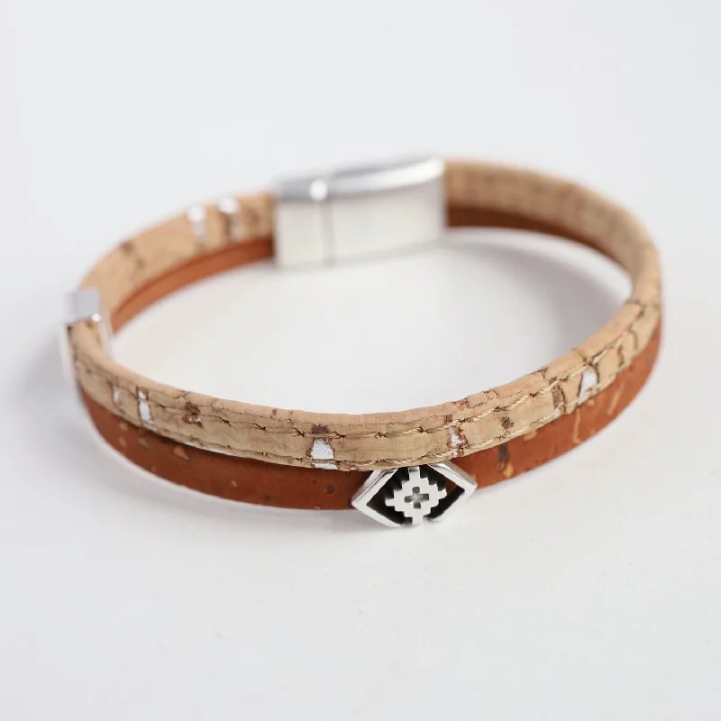 Classic Cork Bracelet With Small Greek Cross - Cinnamon