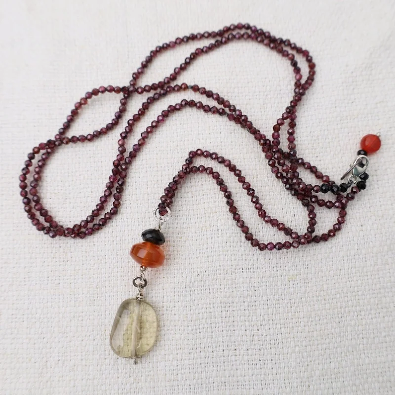 Garnet with Lemon Quartz Drop Necklace