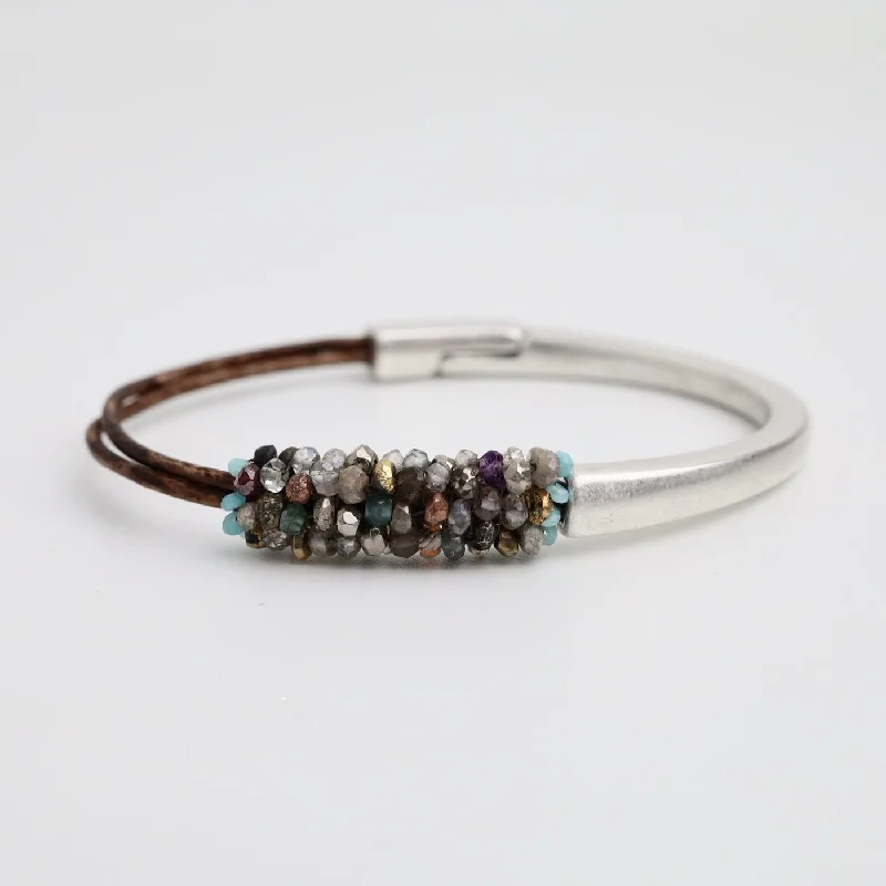 Hand Stitched Tiny Coated Gemstones Half Cuff Bracelet