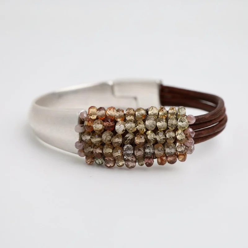 Hand Stitched Multi-Faceted Earth Tone Zircon Half Cuff Bracelet