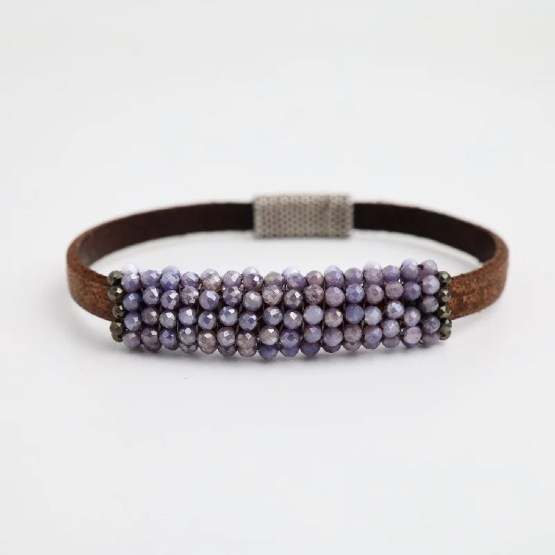 Lavender Coated Moonstones Leather Bracelet