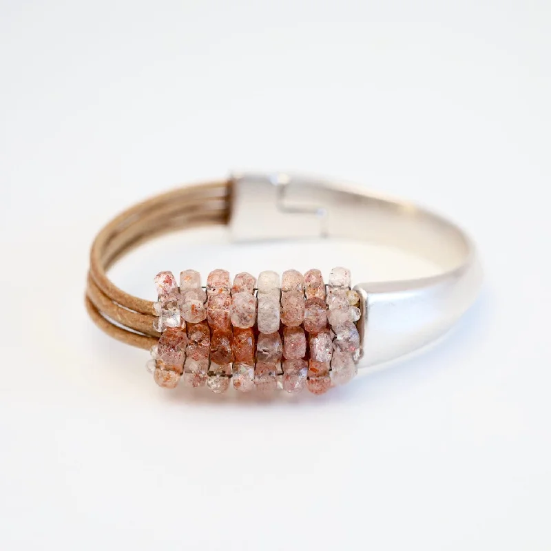 Hand Stitched Sunstone 1/2 Cuff Bracelet