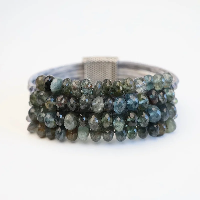 Hand Stitched Handcut Aquamarine with Crystal Trim Bracelet