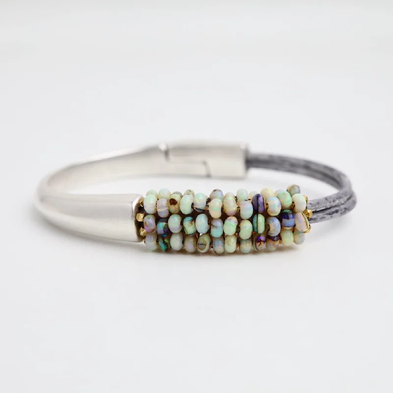 Hand Stitched Mexican Opal Half Cuff Bracelet