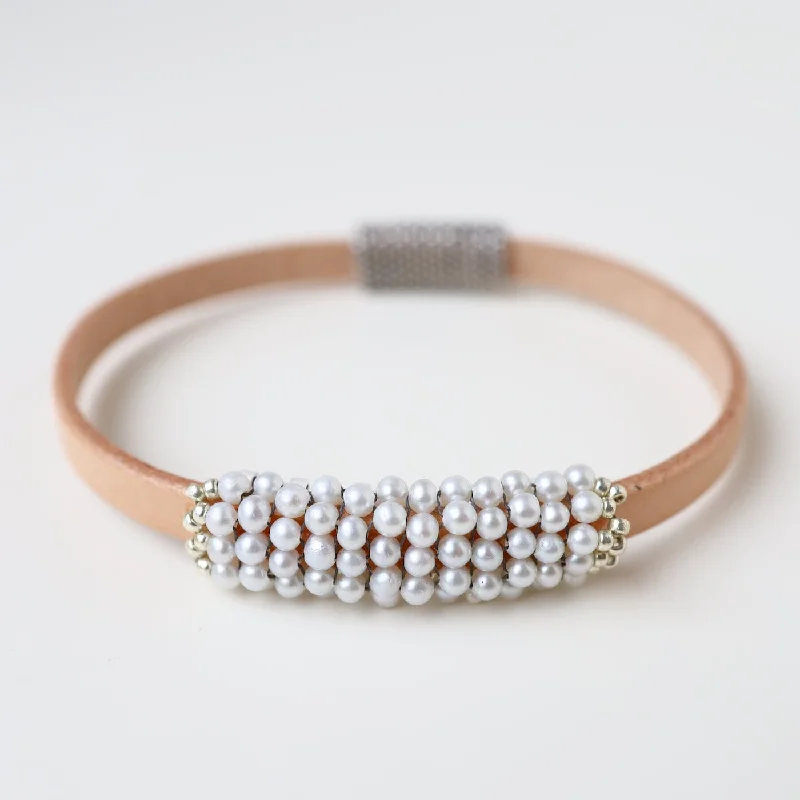 Tiny White Seed Pearls Hand Stitched Bracelet