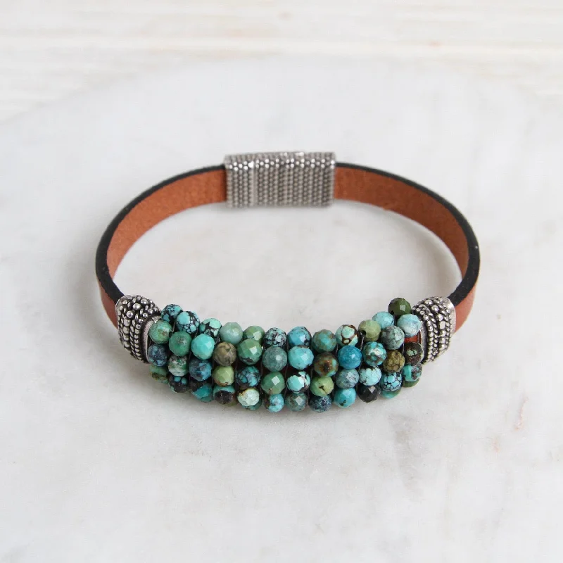 Hand Stitched Mixed Color Turquoise & Metal Slider Trim Bracelet