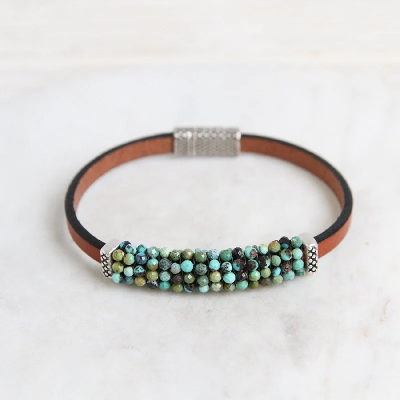 Hand Stitched Mixed Color Turquoise with Vintage Inspired Metal Crimps Bracelet