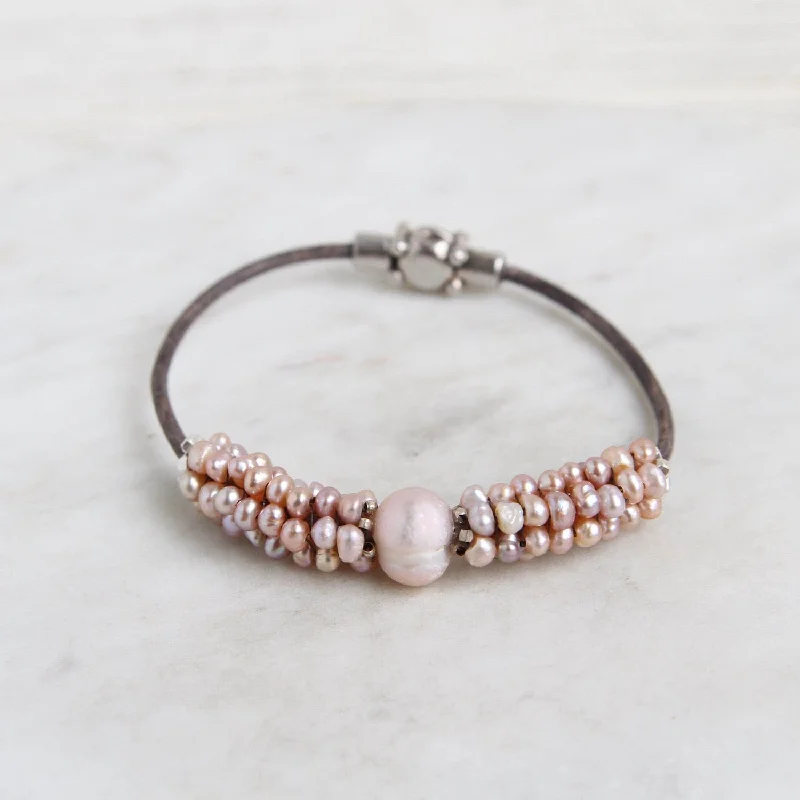 Hand Stitched Pale Pink Pearl Bracelet