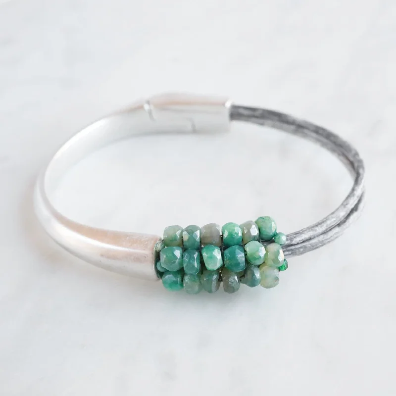 Hand Stitched Medium Coated Green Moonstone Bracelet