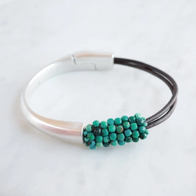 Hand Stitched Small Chrysocolla Cubes Bracelet