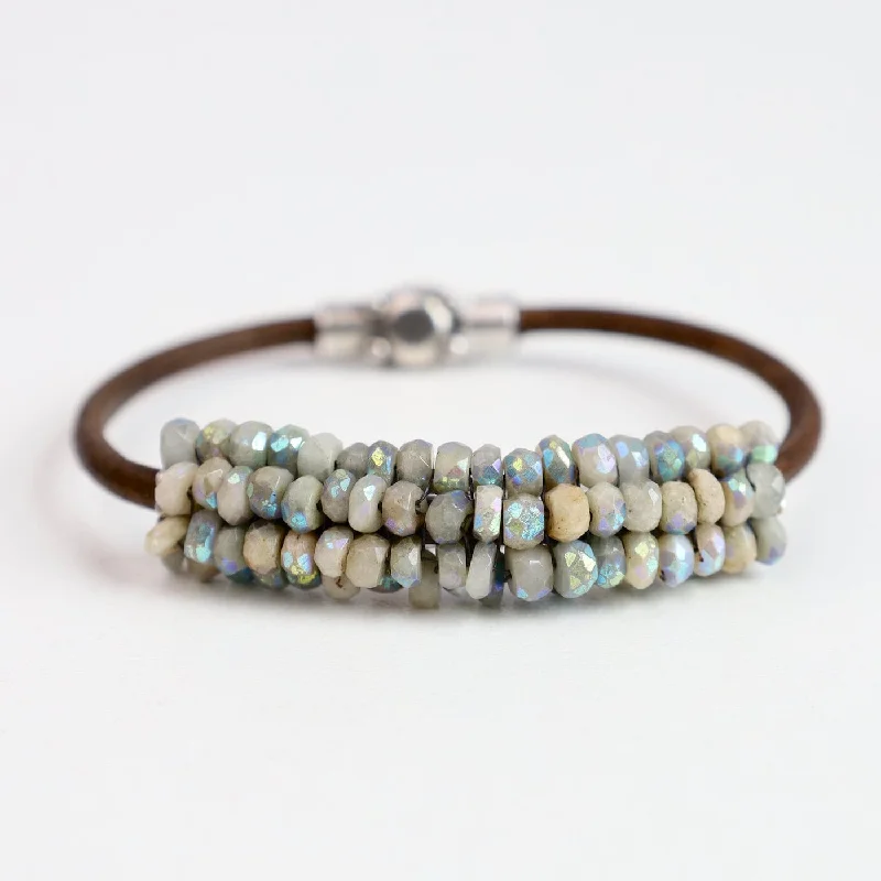 Hand Stitched Coated Aquamarine Leather Bracelet