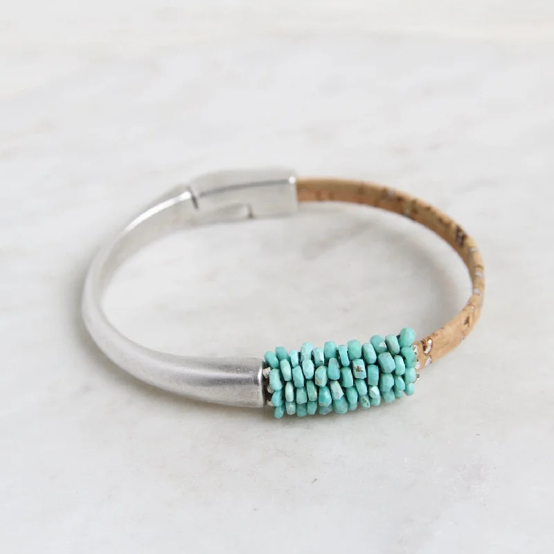 Hand Stitched Sleeping Beauty Turquoise & Cork 1/2 Cuff Bracelet