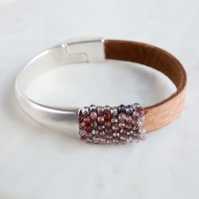 Rainbow Spinel Hand Stitched Leather 1/2 Cuff Bracelet