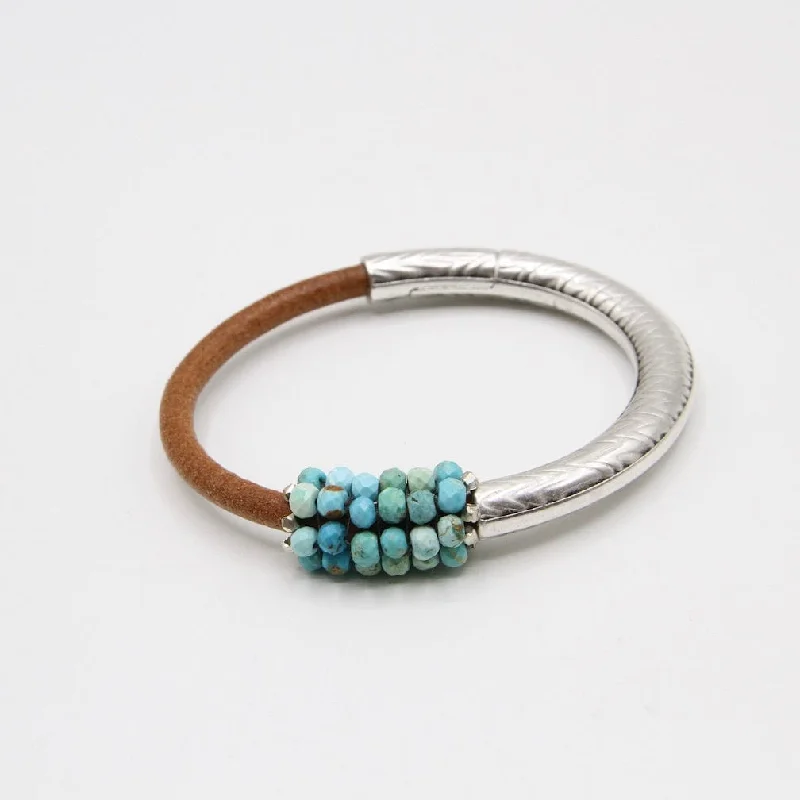 Hand Stitched Turquoise Leather Cuff Bracelet