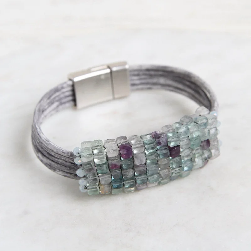 Hand Stitched Square Faceted Fluorite Bracelet