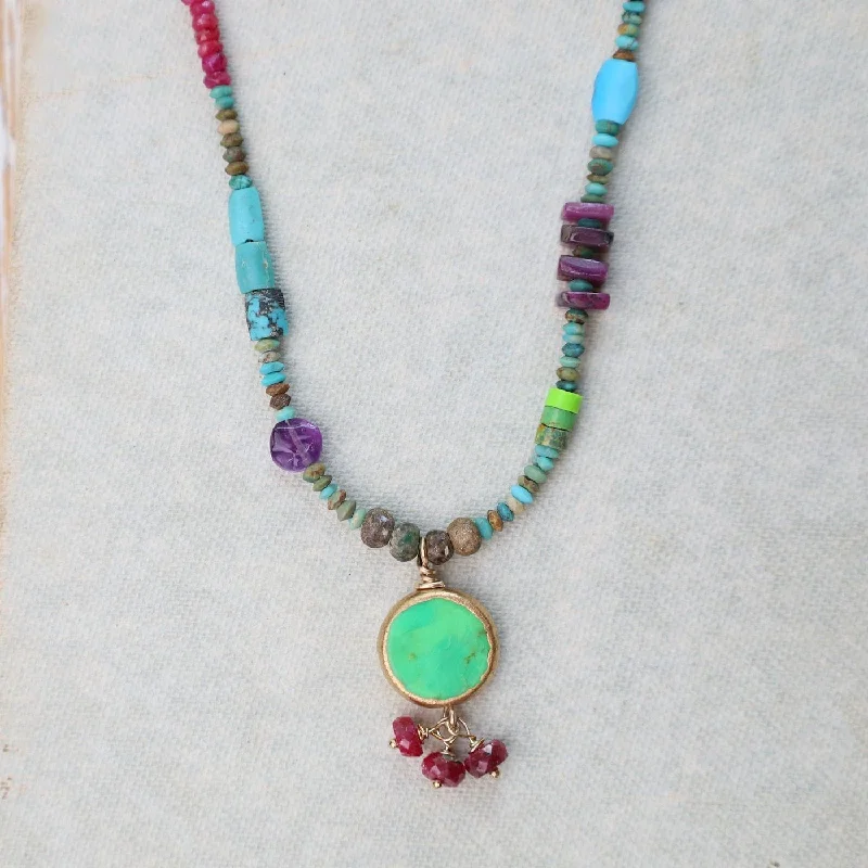 Tiny Turquoise Treasure Necklace with Green Turquoise and Ruby