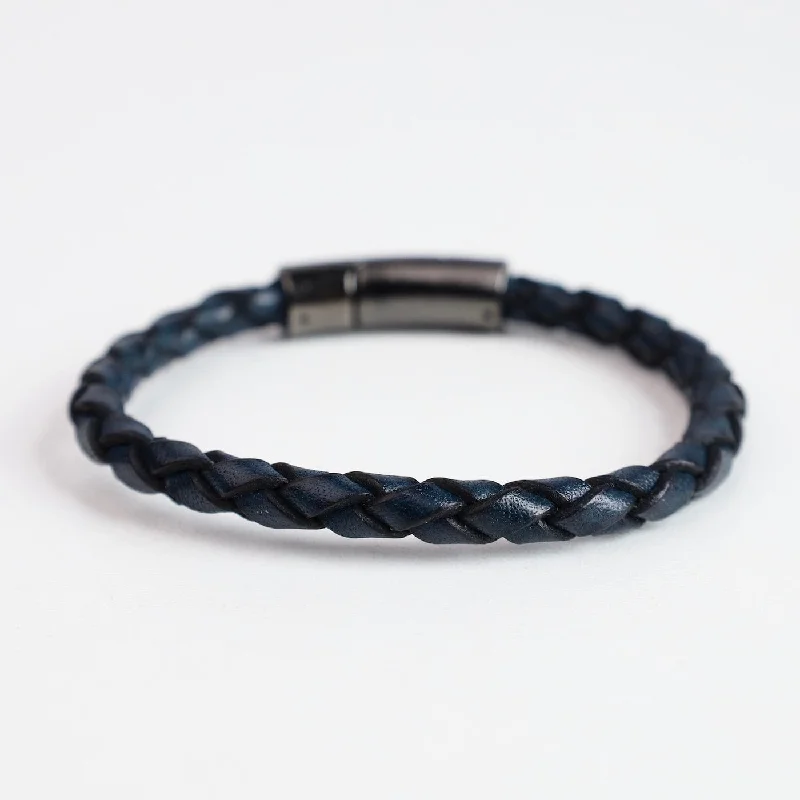 Larger Unisex Size Braided Denim Leather Bracelet