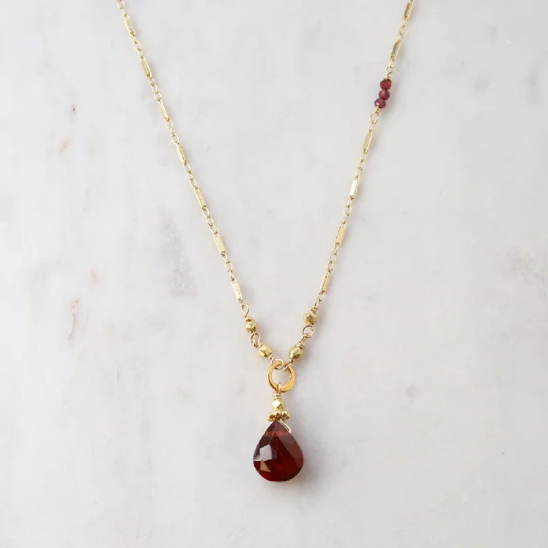 Tiny Red Garnet Drop Necklace