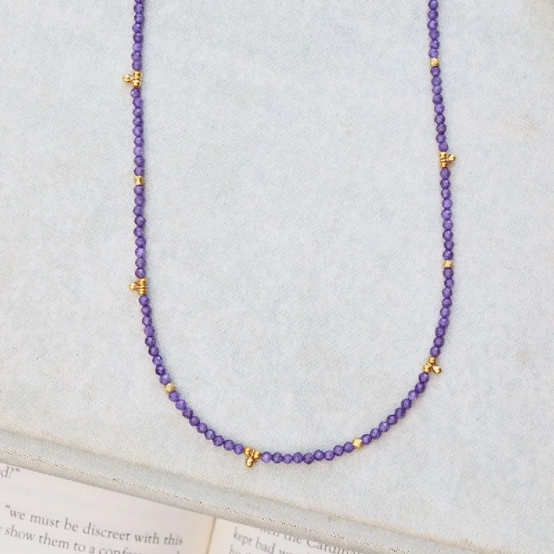 Tiny Ball Charm Necklace in Amethyst