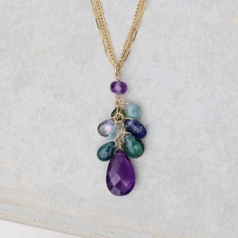 Amethyst Mix Cluster Drop Necklace