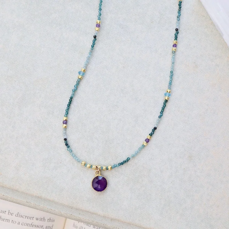 Amethyst Coin On Apatite Mix Necklace