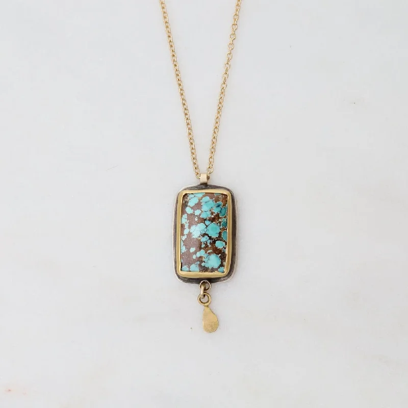 Bezel Set Turquoise with 22k Petal Drop Necklace