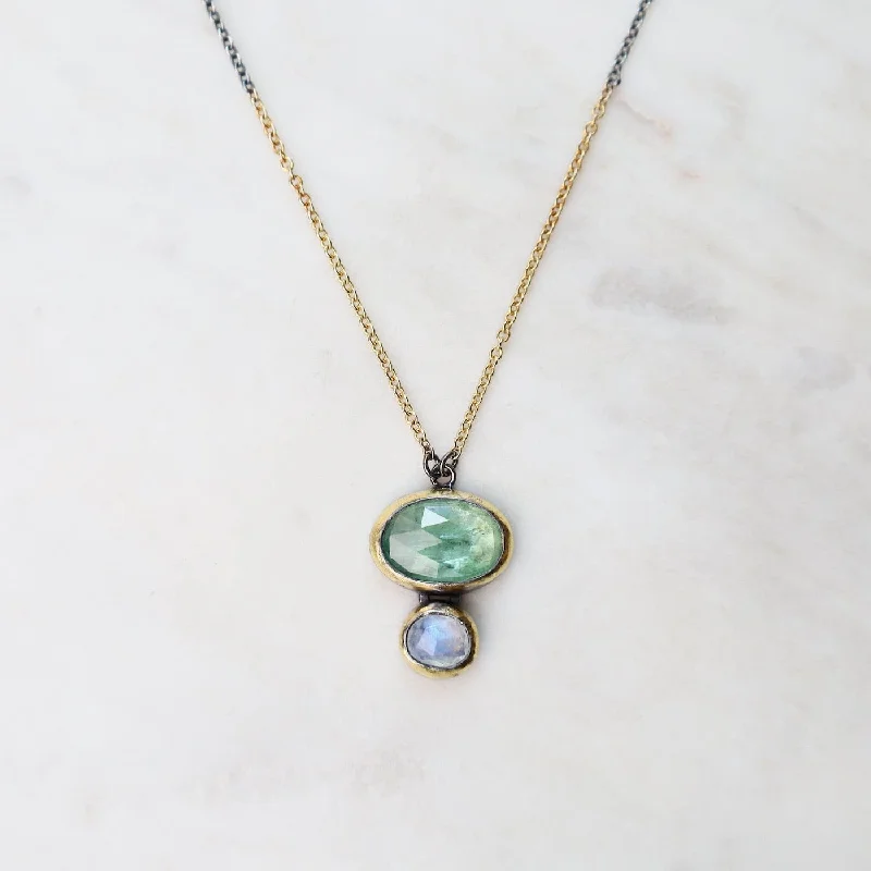 Green Kyanite & Moonstone Double Rim Necklace