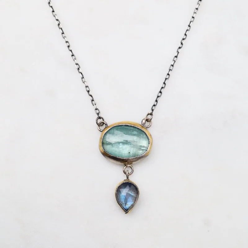 Sky Blue Kyanite with Labradorite Drop Crescent Rim Drop Necklace