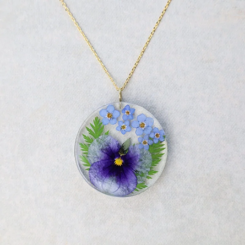 Botanical Large Full Moon Mixed Flower Necklace