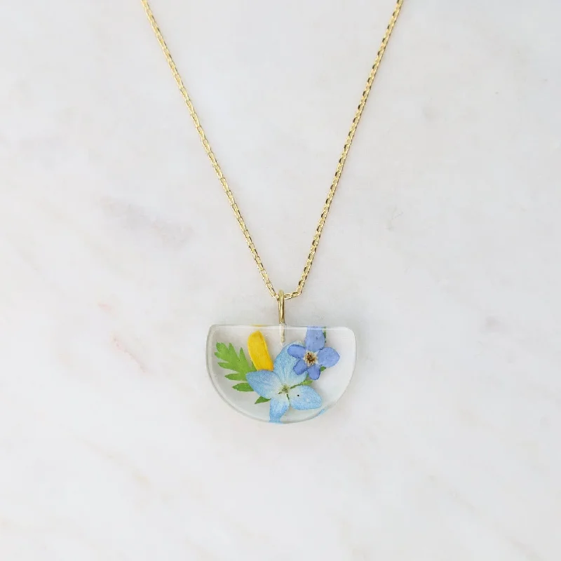 Botanical Half Moon Mixed Flower Necklace