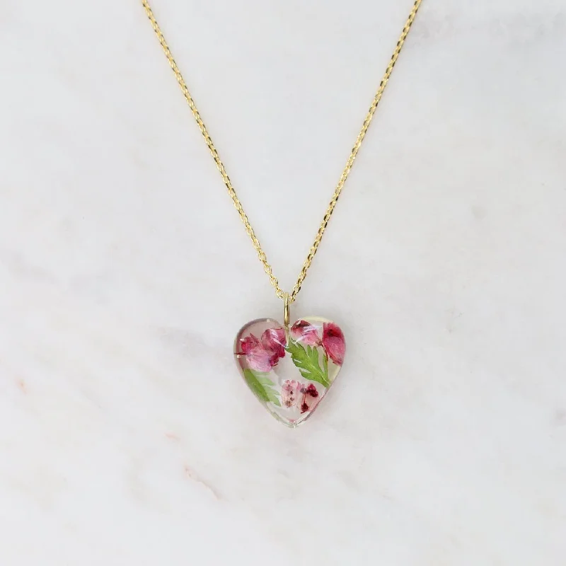 Botanical Mini Heart Necklace - Cosmos, Pink-A-Boo Camellia October Birthday