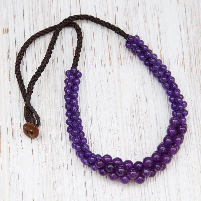 Rope Necklace with Amethyst Cluster